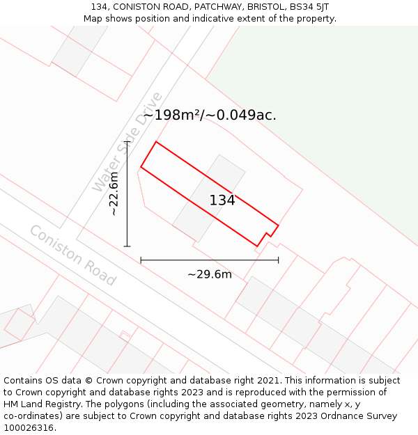 134, CONISTON ROAD, PATCHWAY, BRISTOL, BS34 5JT: Plot and title map