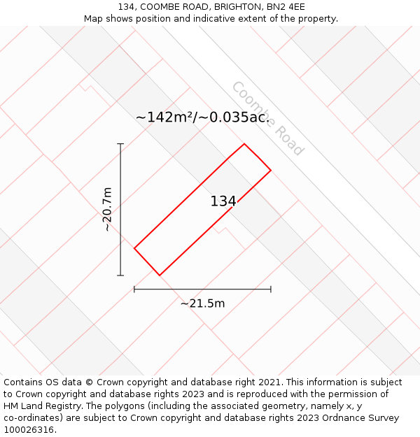 134, COOMBE ROAD, BRIGHTON, BN2 4EE: Plot and title map