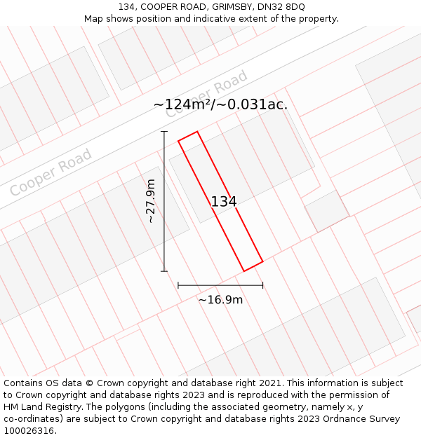 134, COOPER ROAD, GRIMSBY, DN32 8DQ: Plot and title map