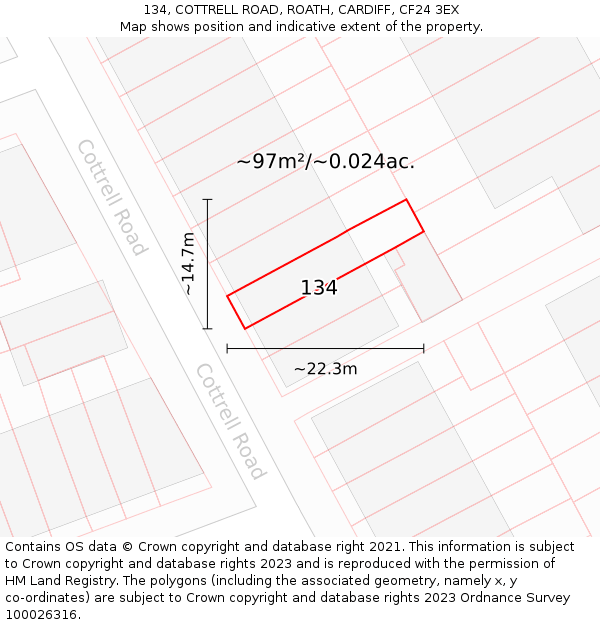 134, COTTRELL ROAD, ROATH, CARDIFF, CF24 3EX: Plot and title map