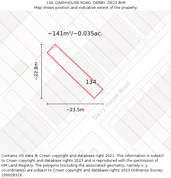134, DAIRYHOUSE ROAD, DERBY, DE23 8HP: Plot and title map