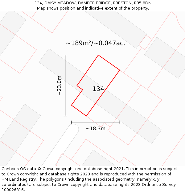 134, DAISY MEADOW, BAMBER BRIDGE, PRESTON, PR5 8DN: Plot and title map