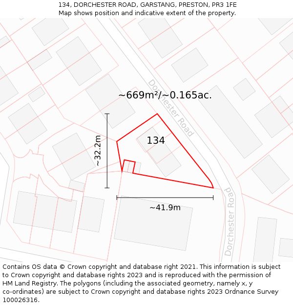 134, DORCHESTER ROAD, GARSTANG, PRESTON, PR3 1FE: Plot and title map