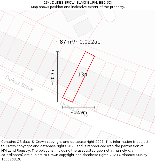 134, DUKES BROW, BLACKBURN, BB2 6DJ: Plot and title map