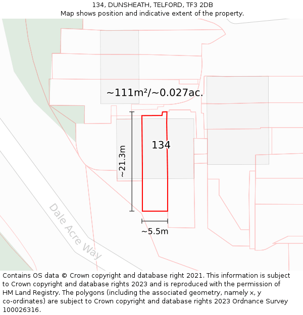 134, DUNSHEATH, TELFORD, TF3 2DB: Plot and title map