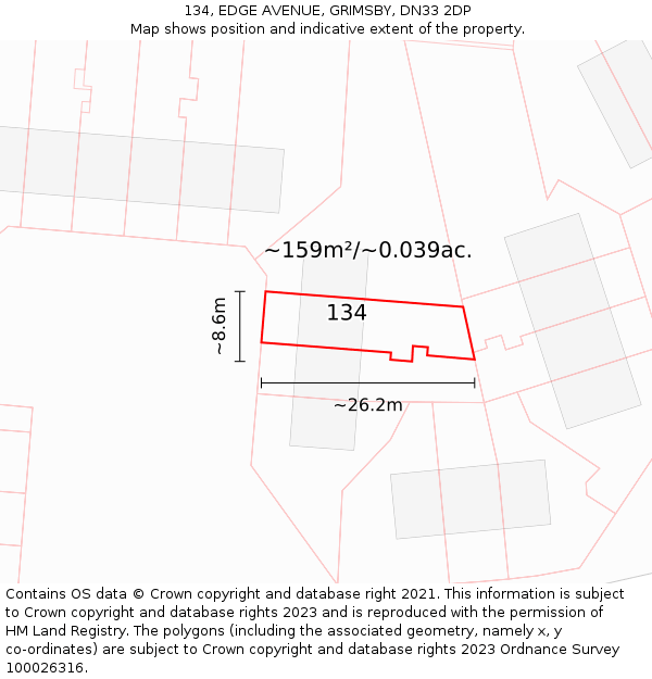 134, EDGE AVENUE, GRIMSBY, DN33 2DP: Plot and title map
