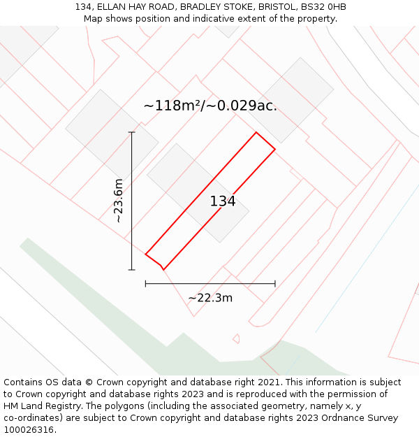 134, ELLAN HAY ROAD, BRADLEY STOKE, BRISTOL, BS32 0HB: Plot and title map