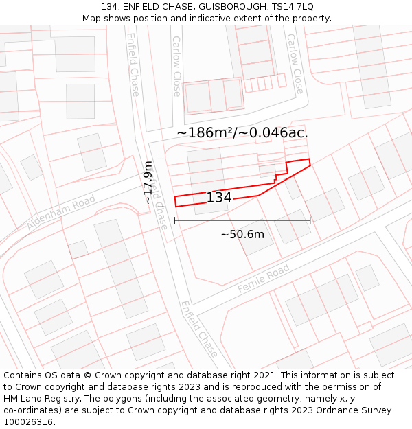 134, ENFIELD CHASE, GUISBOROUGH, TS14 7LQ: Plot and title map