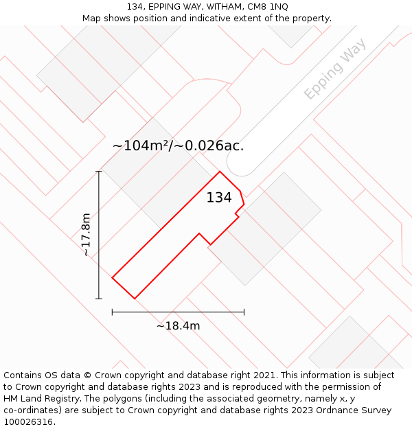 134, EPPING WAY, WITHAM, CM8 1NQ: Plot and title map