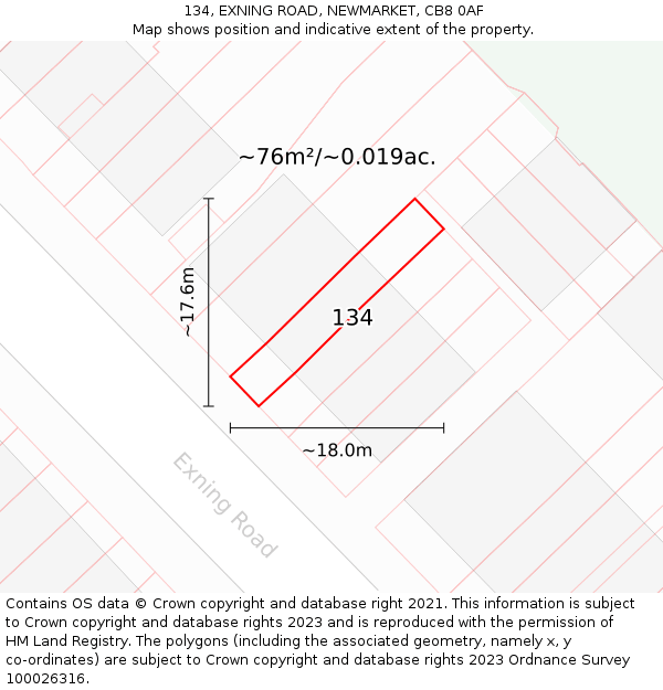 134, EXNING ROAD, NEWMARKET, CB8 0AF: Plot and title map