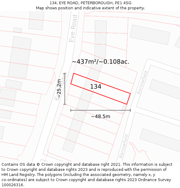 134, EYE ROAD, PETERBOROUGH, PE1 4SG: Plot and title map