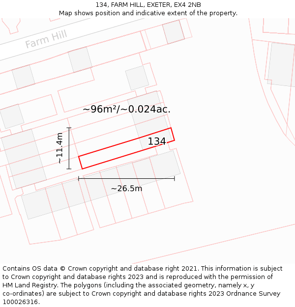 134, FARM HILL, EXETER, EX4 2NB: Plot and title map