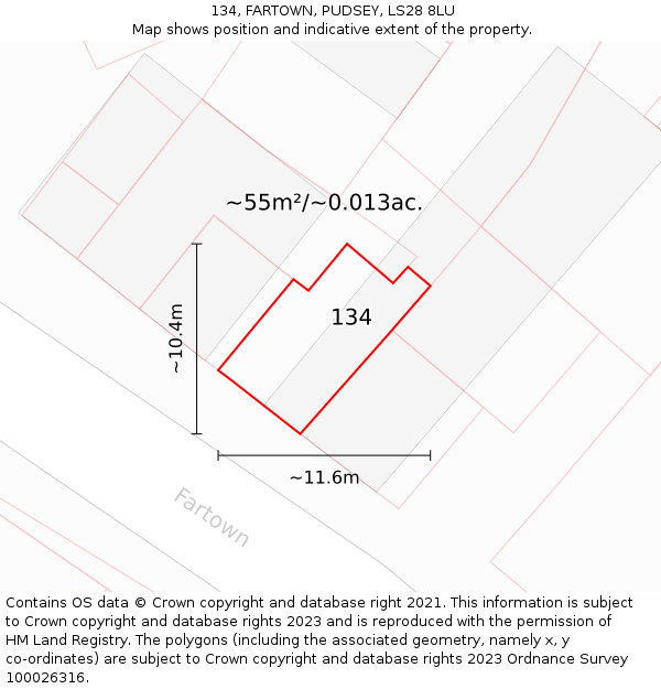 134, FARTOWN, PUDSEY, LS28 8LU: Plot and title map