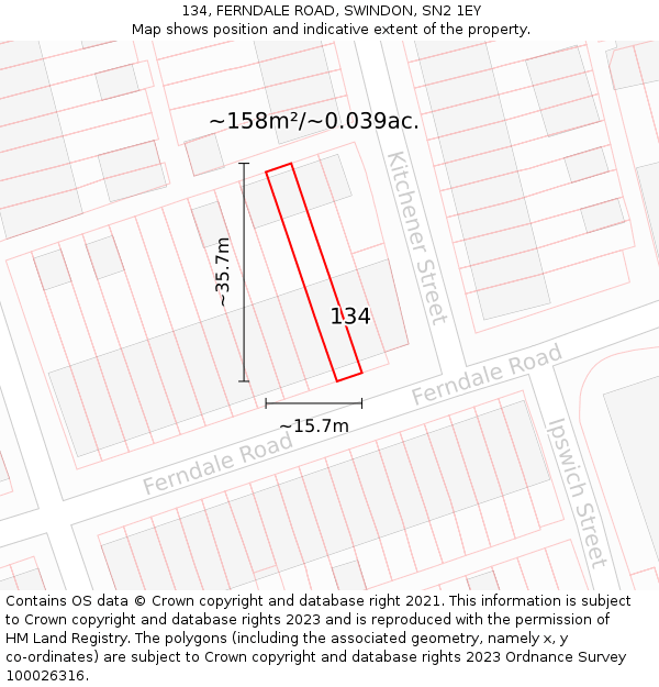 134, FERNDALE ROAD, SWINDON, SN2 1EY: Plot and title map