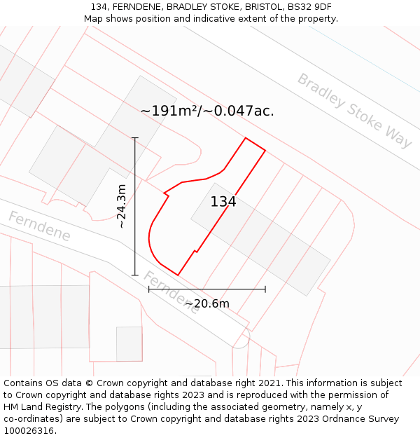 134, FERNDENE, BRADLEY STOKE, BRISTOL, BS32 9DF: Plot and title map