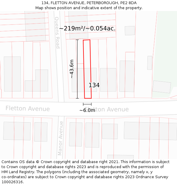 134, FLETTON AVENUE, PETERBOROUGH, PE2 8DA: Plot and title map