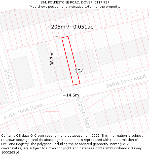 134, FOLKESTONE ROAD, DOVER, CT17 9SP: Plot and title map