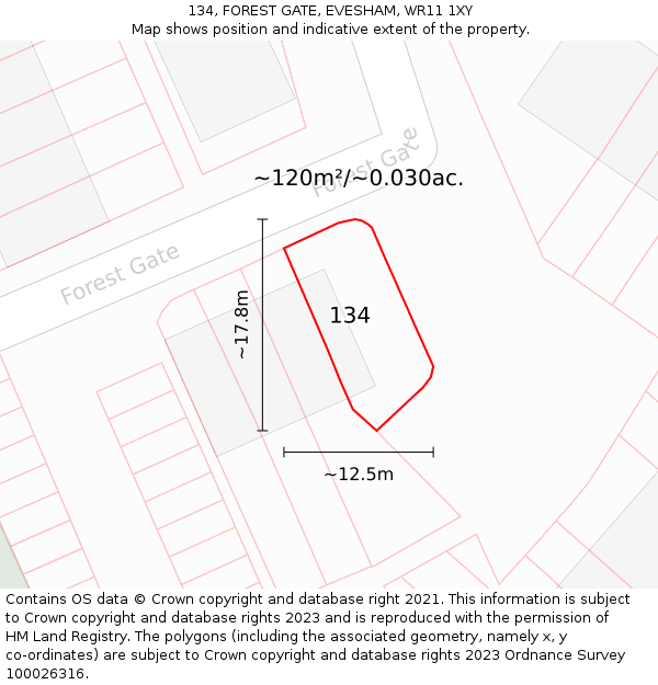 134, FOREST GATE, EVESHAM, WR11 1XY: Plot and title map
