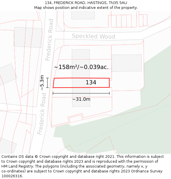 134, FREDERICK ROAD, HASTINGS, TN35 5AU: Plot and title map