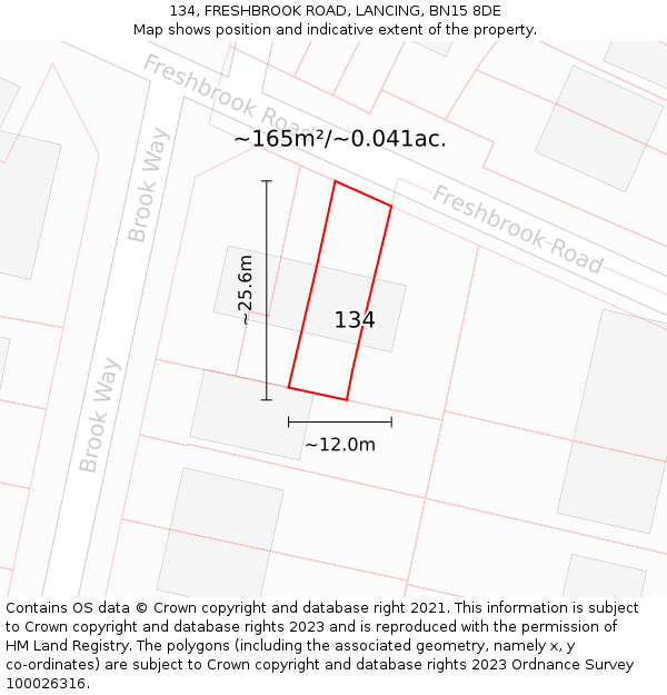 134, FRESHBROOK ROAD, LANCING, BN15 8DE: Plot and title map