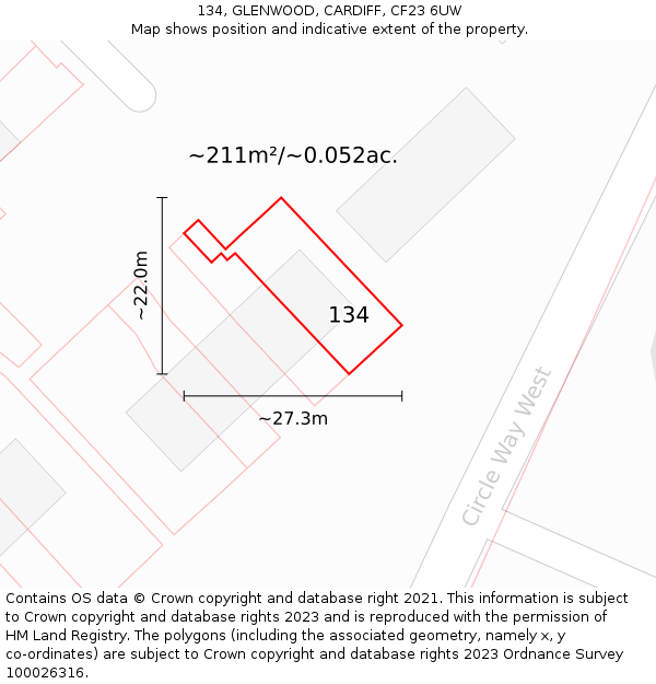 134, GLENWOOD, CARDIFF, CF23 6UW: Plot and title map