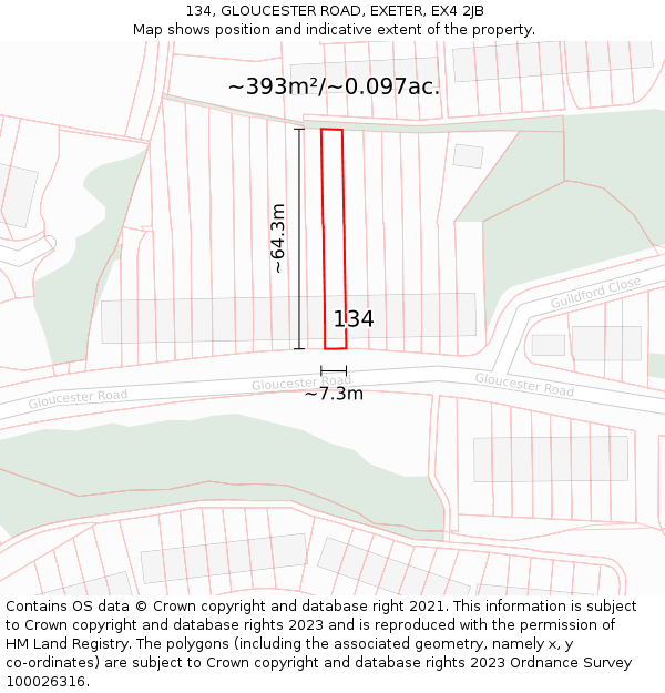 134, GLOUCESTER ROAD, EXETER, EX4 2JB: Plot and title map