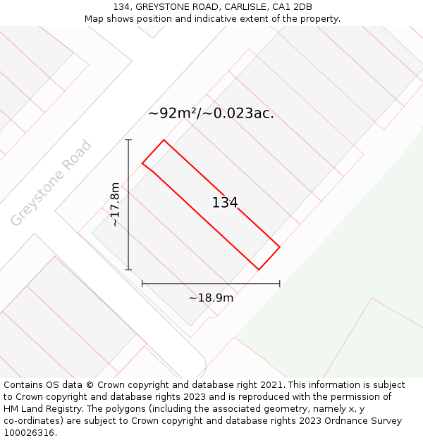 134, GREYSTONE ROAD, CARLISLE, CA1 2DB: Plot and title map
