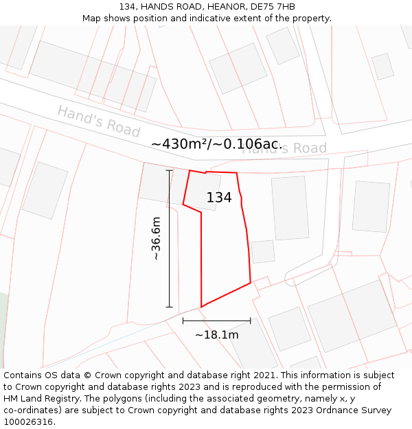 134, HANDS ROAD, HEANOR, DE75 7HB: Plot and title map