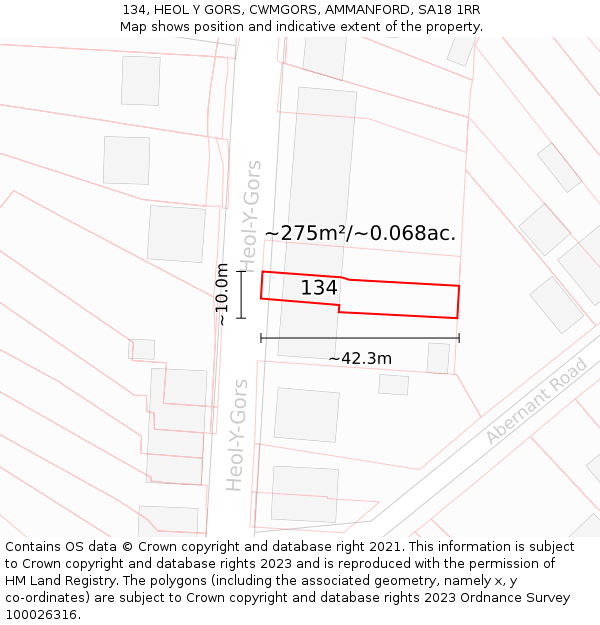 134, HEOL Y GORS, CWMGORS, AMMANFORD, SA18 1RR: Plot and title map
