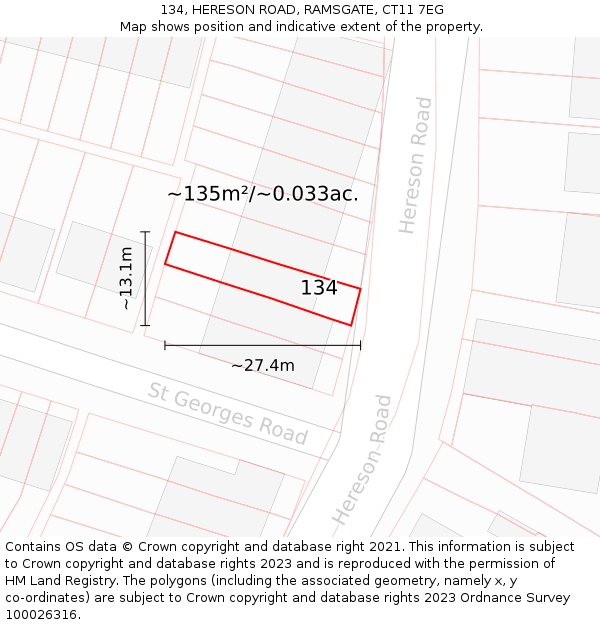 134, HERESON ROAD, RAMSGATE, CT11 7EG: Plot and title map