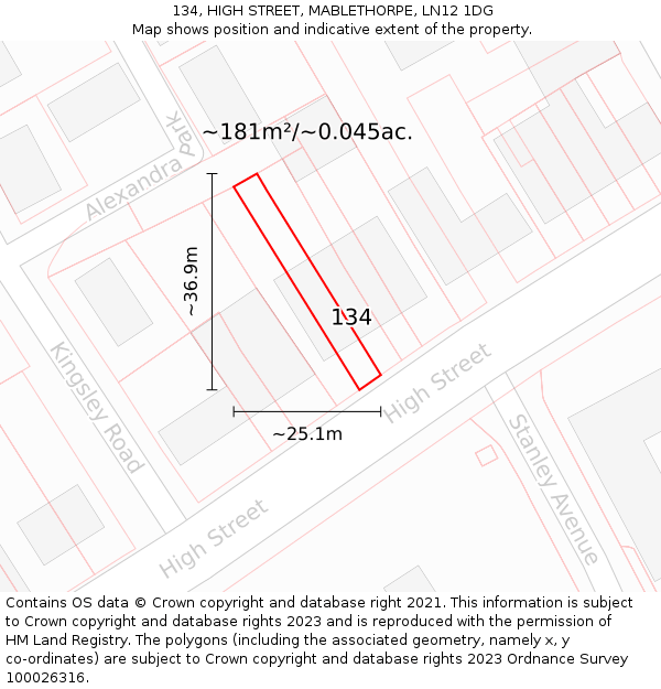 134, HIGH STREET, MABLETHORPE, LN12 1DG: Plot and title map