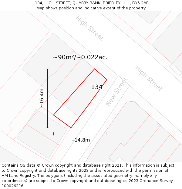 134, HIGH STREET, QUARRY BANK, BRIERLEY HILL, DY5 2AF: Plot and title map