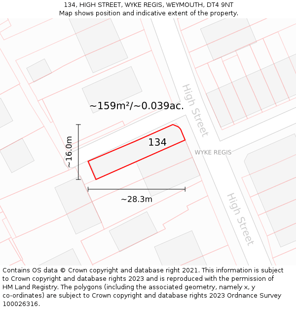 134, HIGH STREET, WYKE REGIS, WEYMOUTH, DT4 9NT: Plot and title map