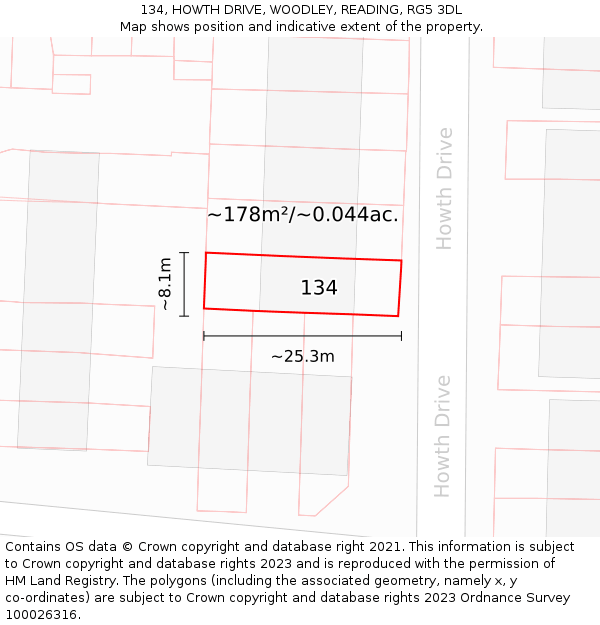 134, HOWTH DRIVE, WOODLEY, READING, RG5 3DL: Plot and title map