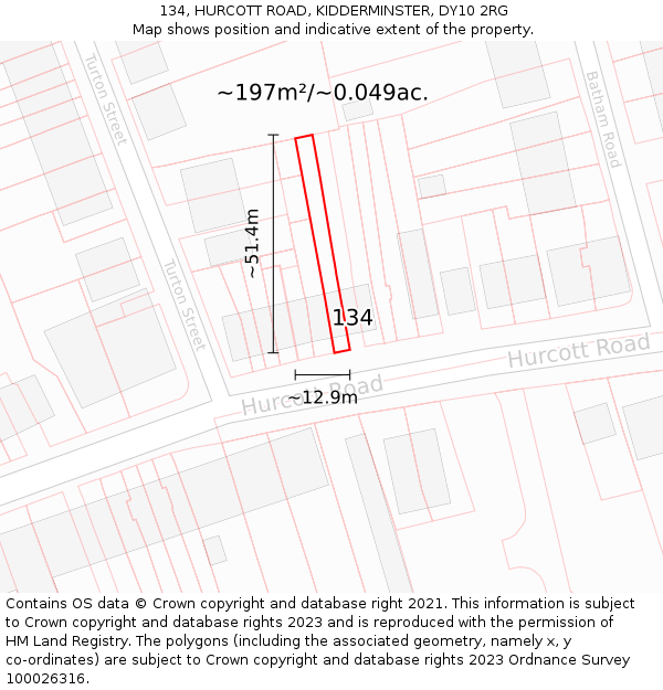 134, HURCOTT ROAD, KIDDERMINSTER, DY10 2RG: Plot and title map
