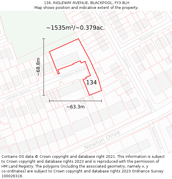 134, INGLEWAY AVENUE, BLACKPOOL, FY3 8LH: Plot and title map