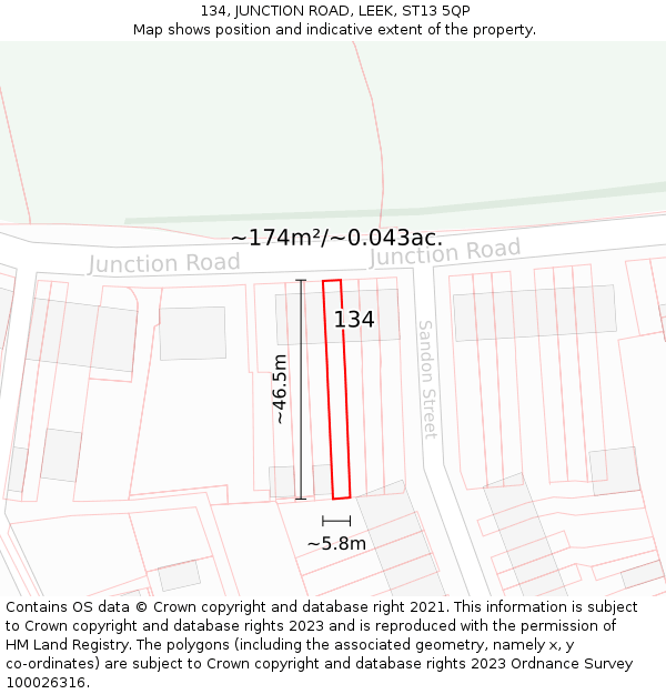134, JUNCTION ROAD, LEEK, ST13 5QP: Plot and title map