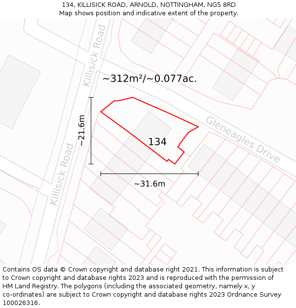 134, KILLISICK ROAD, ARNOLD, NOTTINGHAM, NG5 8RD: Plot and title map