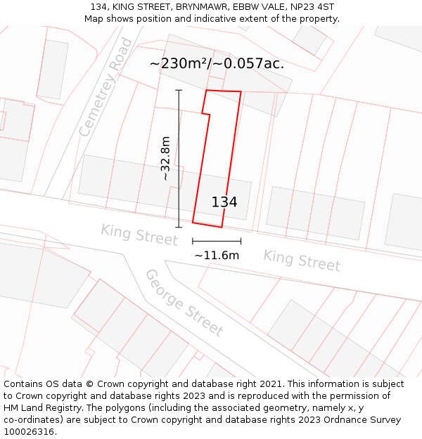134, KING STREET, BRYNMAWR, EBBW VALE, NP23 4ST: Plot and title map