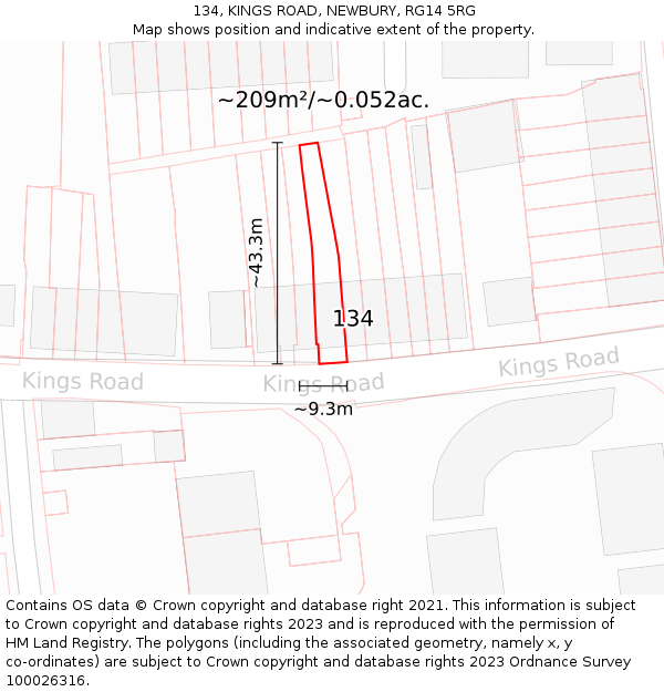134, KINGS ROAD, NEWBURY, RG14 5RG: Plot and title map