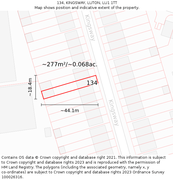 134, KINGSWAY, LUTON, LU1 1TT: Plot and title map