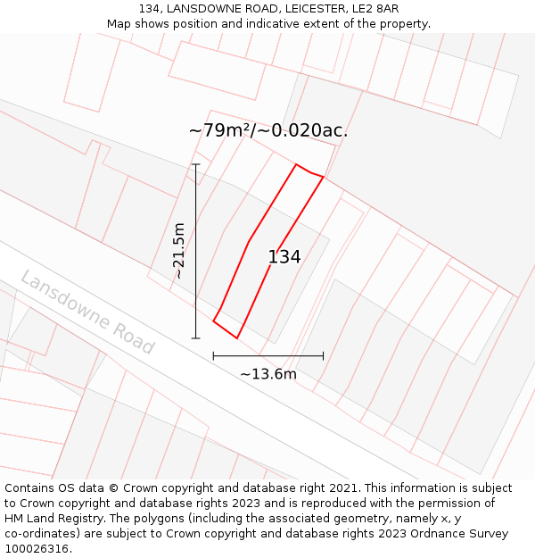 134, LANSDOWNE ROAD, LEICESTER, LE2 8AR: Plot and title map