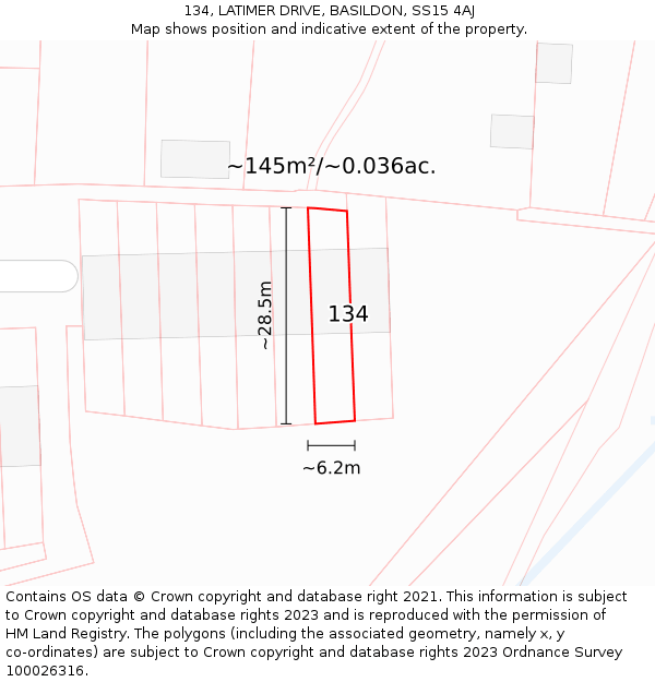 134, LATIMER DRIVE, BASILDON, SS15 4AJ: Plot and title map
