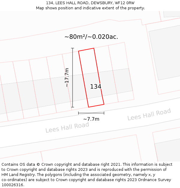 134, LEES HALL ROAD, DEWSBURY, WF12 0RW: Plot and title map