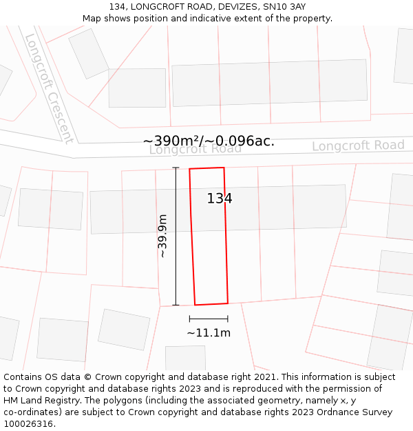 134, LONGCROFT ROAD, DEVIZES, SN10 3AY: Plot and title map