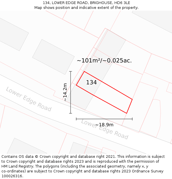 134, LOWER EDGE ROAD, BRIGHOUSE, HD6 3LE: Plot and title map