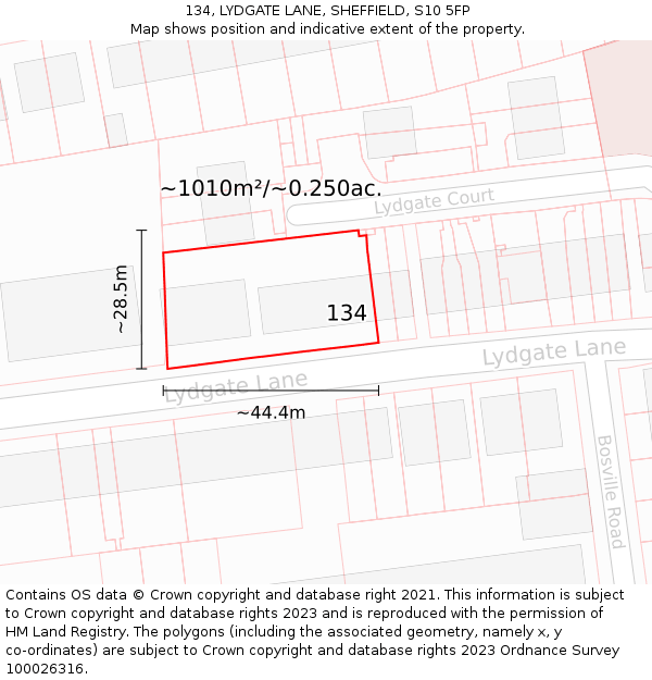 134, LYDGATE LANE, SHEFFIELD, S10 5FP: Plot and title map