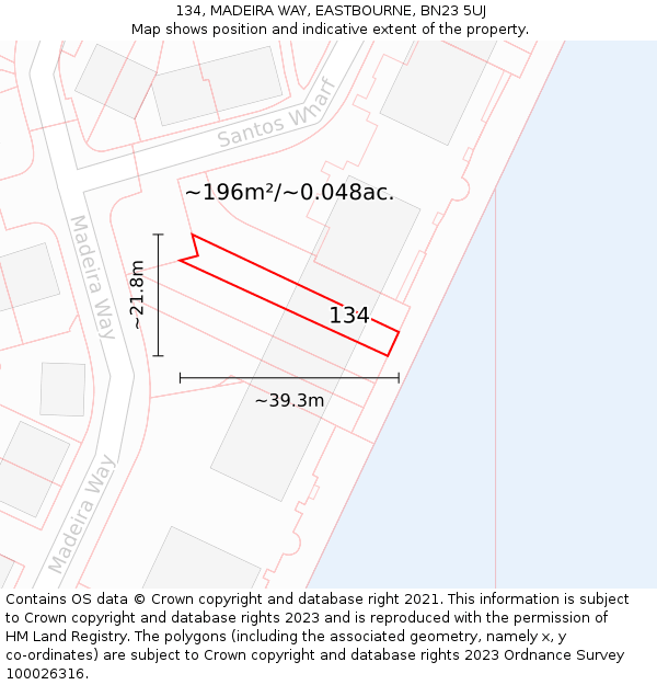 134, MADEIRA WAY, EASTBOURNE, BN23 5UJ: Plot and title map