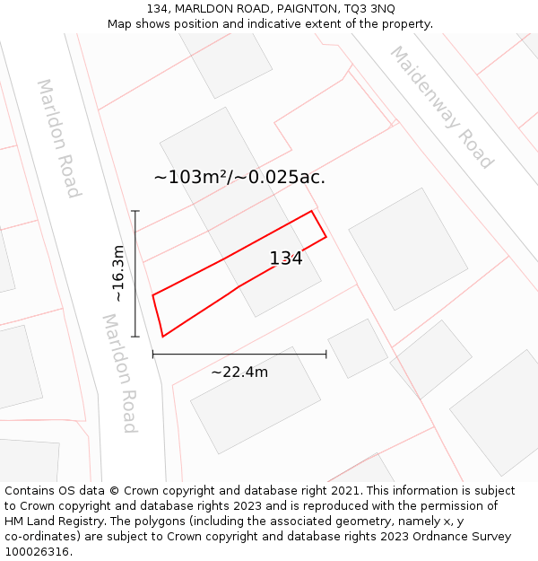 134, MARLDON ROAD, PAIGNTON, TQ3 3NQ: Plot and title map