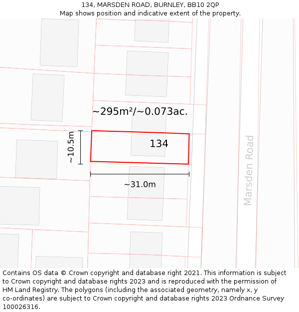 134, MARSDEN ROAD, BURNLEY, BB10 2QP: Plot and title map